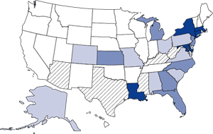 Figure 1, 1993 map showing Cocaine Treatment Admission Rates per 100,000 Persons Aged 12 or Older