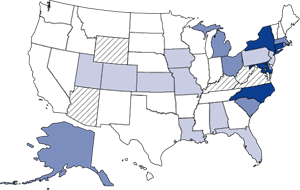 Figure 1, 1996 map showing Cocaine Treatment Admission Rates per 100,000 Persons Aged 12 or Older